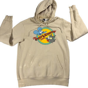 Simpsons Hoodie Mens Small Vintage 90s Cartoon Graphic Beige Pullover Streetwear